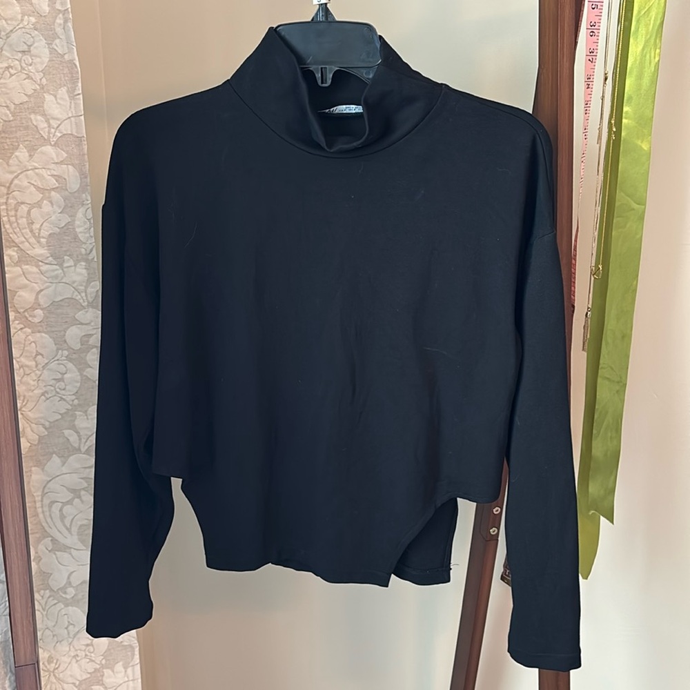 ZARA black mock neck top with side cut outs